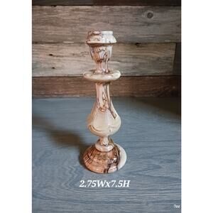 Vintage Solid Olive Wood Candle Holder 7.5in
